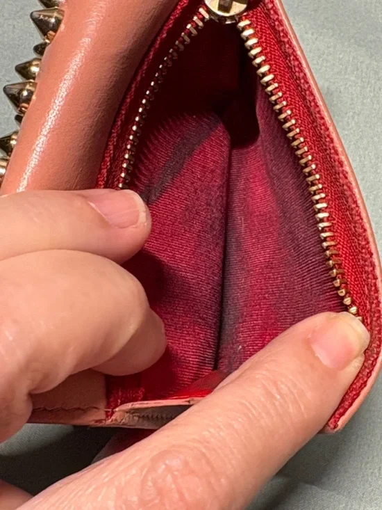 Christian Louboutin Macaron Spiked Trifold Wallet Nude Pink Gold Studs - Picture 9 of 9